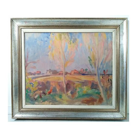 ANTICO QUADRO MARIO MICHELETTI PIANURA PADANA EPOCA 1957 DIPINTO OLIO TAVOLA