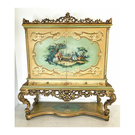 MOBILE BAR STILE ROCOCO DORATO DIPINTO LACCATO CABINET SPECCHIO PERMANENTE CANTU