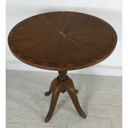 ANTICO TAVOLO ROTONDO 4 GAMBE INTARSIATO COFFE TABLE DA GIOCO SALA 1800 NOCE OLD