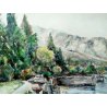 QUADRO ACQUERELLO VILLA LAGO MAGGIORE BAVENO STRESA FIRMATO DIPINTO EPOCA 1979