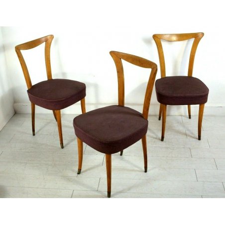 SET 3 SEDIA VINTAGE DESIGN Vittorio Dassi LEGNO STOFFA VINTAGE CHAIR ANNI 50 