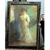 ANTICO ENORME QUADRO MUSEALE OLIO TELA Giuseppe Palanti DONNA NOBILE PRIMI '900