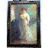 ANTICO ENORME QUADRO MUSEALE OLIO TELA Giuseppe Palanti DONNA NOBILE PRIMI '900