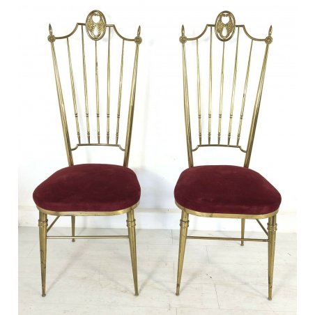 ANTICA COPPIA SEDIE POLTRONE GAETANO DESCALZI ITALIA CHIAVARI BRASS CHAIR PURPLE