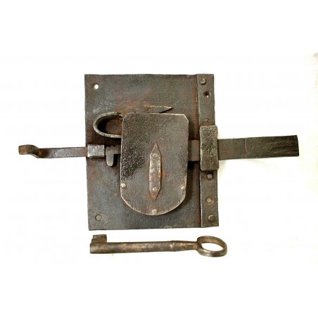 ANTICA GRANDE SERRATURA CHIAVE ferro battuto 600 FUNZIONANTE DOOR LOCK IRON KEY 
