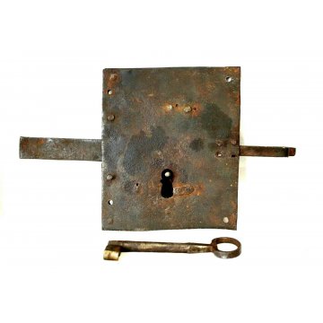 ANTICA GRANDE SERRATURA CHIAVE ferro battuto 600 FUNZIONANTE DOOR LOCK IRON KEY 