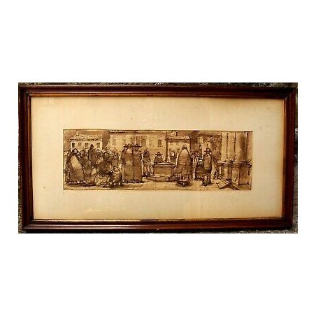 ANTICO QUADRO ACQUERELLO VEDUTA VENEZIA Romano Parmeggiani 1954 CAMPO S. BARNABA