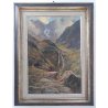 ANTICO QUADRO SILVIO TALMAN OLIO TAVOLA PAESAGGIO MONTAGNA VALLE TRENTO SALUGGIA