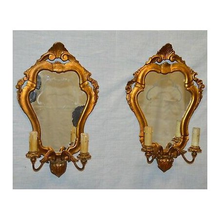 COPPIA ANTICA SPECCHIERA DORATA epoca 900 LIBERTY LUME OLD GOLDEN MIRROR LAMPADA