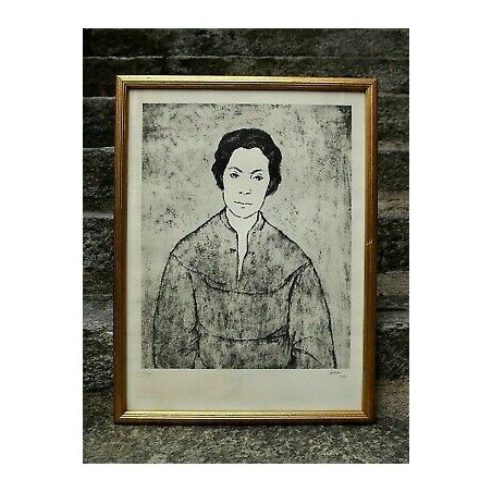 DISEGNO STAMPA firmata Luciano Caldari N° X/XXV 1975 FIGURA RITRATTO DONNA ARTE