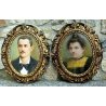  ANTICA COPPIA QUADRI OVALI RITRATTI di NOBILI TEMPERA PASTELLO 1900 PORTRAIT