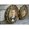  ANTICA COPPIA QUADRI OVALI RITRATTI di NOBILI TEMPERA PASTELLO 1900 PORTRAIT