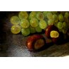 ANTICO QUADRO OLIO TAVOLA Dario Piazza  NATURA MORTA FRUTTA CASTAGNE UVA '900