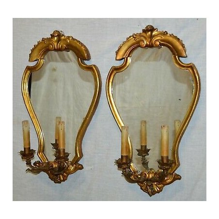 COPPIA ANTICA SPECCHIERA LIBERTY DORATA epoca 900 LUME OLD GOLDEN MIRROR LAMPADA
