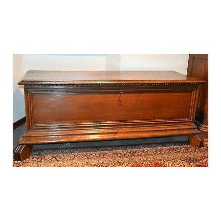 ANTICA CASSAPANCA LOMBARDA legno NOCE epoca 700 RINASCIMENTALE OLD WOOD CHEST