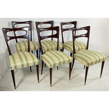 SET 6 SEDIE VINTAGE DESIGN LEGNO STOFFA CHAIR VINTAGE PAOLO BUFFA ANNI 50 SEDIA 
