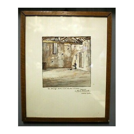 ANTICO ACQUERELLO A. Discovolo DISEGNO 1926 ASSISI CAMERA DOVE MORI' S. CHIARA