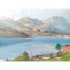 GRANDE QUADRO FIRMATO GUIDONI OLIO TELA VISTA PAESAGGIO LAGO MONTAGNE EPOCA