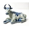 STATUINA DELFT MUCCA PORCELLANA CERAMICA DIPINTA BLU BIANCO STATUA SCULTURA 1900
