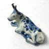 STATUINA DELFT MUCCA PORCELLANA CERAMICA DIPINTA BLU BIANCO STATUA SCULTURA 1900
