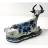 STATUINA DELFT MUCCA PORCELLANA CERAMICA DIPINTA BLU BIANCO STATUA SCULTURA 1900