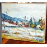 QUADRO OLIO TELA Mellerio Giovanni PAESAGGIO NEVICATA  VALLE VIGEZZO 1970 BAITA