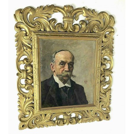 ANTICO QUADRO RITRATTO FIRMATO GG 04 DIPINTO OLIO TELA UOMO NOBILE CORNICE ORO