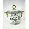 VASO COPERCHIO PORCELLANA Limoges BIANCO VERDE ACQUA FIORI UCCELLI metà XXsec