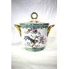 VASO COPERCHIO PORCELLANA Limoges BIANCO VERDE ACQUA FIORI UCCELLI metà XXsec