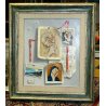 QUADRO FIGURE OLIO TELA COLLAGE Trompe l’oeil MARAGA ARCANGELO VOLTI DIPINTO OLD