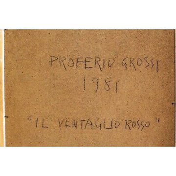 QUADRO DIPINTO Proferio Grossi 1981 ACRILICO TAVOLA IL VENTAGLIO ROSSO DONNA ART