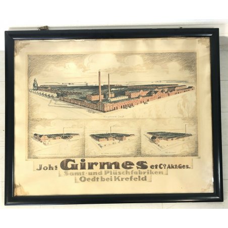 QUADRO RARA ANTICA STAMPA FABBRICA TESSILE TEDESCA JOHANNES GIRMES & CO. OLD
