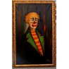 GRANDE ANTICO DIPINTO OLIO TELA Galantini RITRATTO PAGLIACCIO SAD CLOWN CIRCUS  