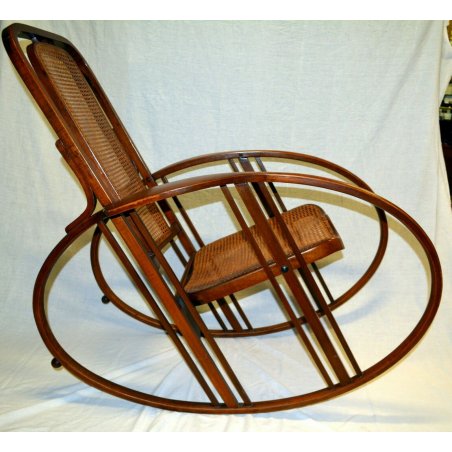 ANTICA RARISSIMA POLTRONA SEDIA DONDOLO ANTONIO VOLPE UDINE THONET PAGLIA EPOCA