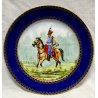 Set ANTICO PIATTO PARATA PORCELLANA Sevres BLU ORO CAVALIERE UNIFORME CAVALLO 