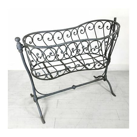 ANTICA CULLA EPOCA FERRO BATTUTO LETTO LETTINO NEONATO BAMBINO VINTAGE 1900