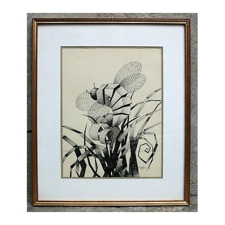 QUADRO DIPINTO Antonio Vittorio Alfieri POLLINE INCHIOSTRO CARTONE 1978 ASTRATTO