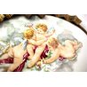 ANTICO OVALE PORCELLANA Limoges COCCARDA CUPIDO PUTTI CHERUBINI FIORI XIX sec
