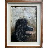 DIPINTO QUADRO OLIO TELA RITRATTO CANE BARBONCINO NERO DOG Metà '900 FIRMATO 