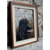 DIPINTO QUADRO OLIO TELA RITRATTO CANE BARBONCINO NERO DOG Metà '900 FIRMATO 