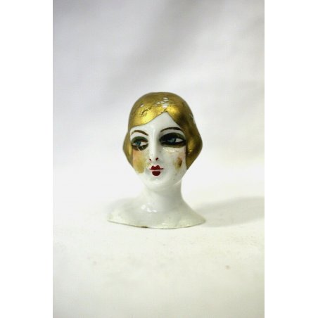 ANTICA PICCOLA TESTA BAMBOLA CERAMICA CIPRIA FIGURA LIBERTY DOLL HEAD HANDMADE 