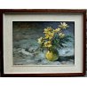 DIPINTO QUADRO OLIO TELA Bossone R. R. NATURA MORTA ANEMONI GIALLI FIORI VASO 