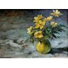 DIPINTO QUADRO OLIO TELA Bossone R. R. NATURA MORTA ANEMONI GIALLI FIORI VASO 