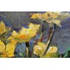 DIPINTO QUADRO OLIO TELA Bossone R. R. NATURA MORTA ANEMONI GIALLI FIORI VASO 