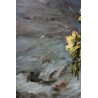 DIPINTO QUADRO OLIO TELA Bossone R. R. NATURA MORTA ANEMONI GIALLI FIORI VASO 
