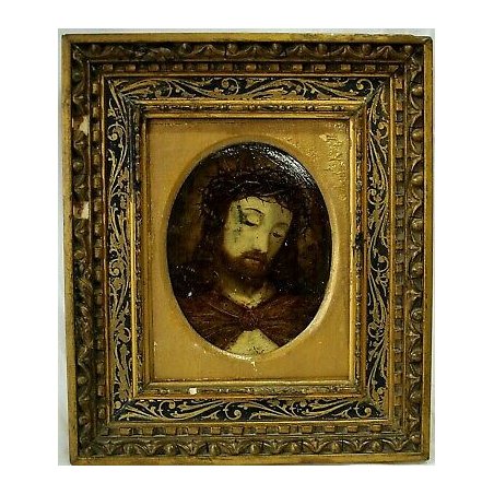  ANTICO DIPINTO RAMINO GESU' CRISTO CORONA SPINE RITRATTO RELIGIOSO OVALE  XVIII