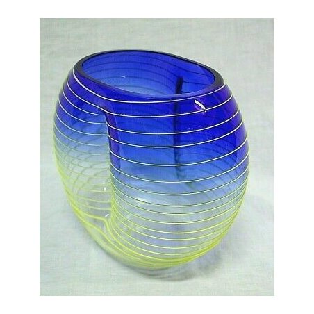 GRANDE VASO DESIGN Barbini MURANO VETRO BLU GIALLO ART GLASS BLUE YELLOW SIGNED