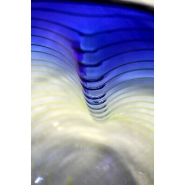 GRANDE VASO DESIGN Barbini MURANO VETRO BLU GIALLO ART GLASS BLUE YELLOW SIGNED