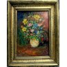 ANTICO QUADRO OLIO TAVOLA Umberto Montini NATURA MORTA FIORI VASO IRIS NARCISI