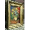 ANTICO QUADRO OLIO TAVOLA Umberto Montini NATURA MORTA FIORI VASO IRIS NARCISI